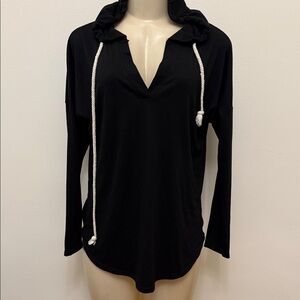 Black Hoodie with White Drawstrings